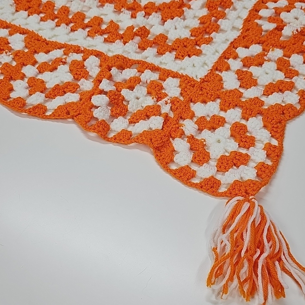 Handmade Orange and White Crochet Granny Square Doily